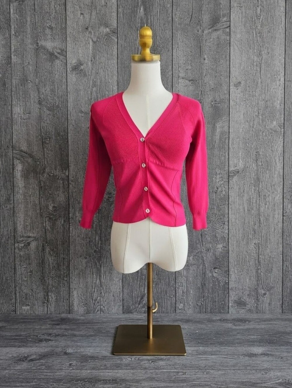 Zara Women’s Fuchsia V-Neck Button Cardigan Sweater S